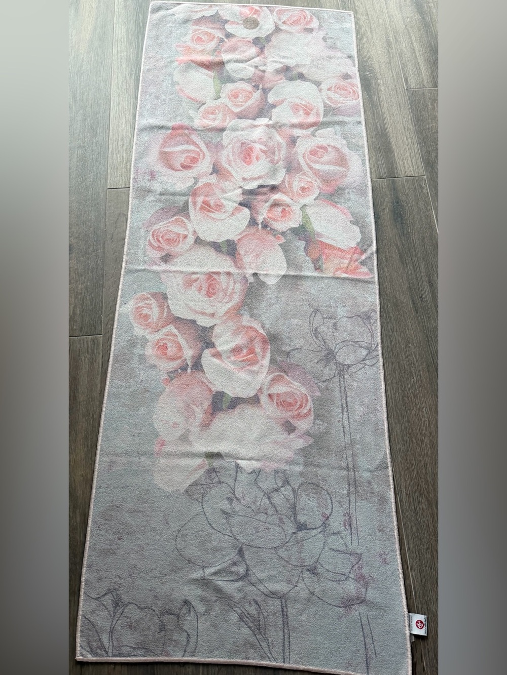 manduka Gray and Pink Yogitoes Skidless Yoga Towel